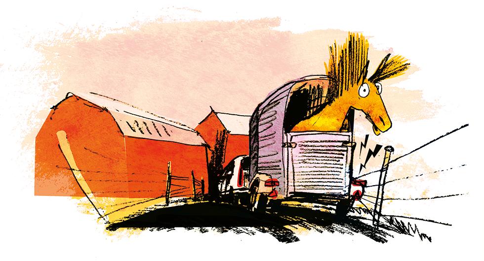 Frågeställaren undrar om det finns risk för stötar om ett hästsläp nuddar elstängsel. Illustration: Johan Isaksson.