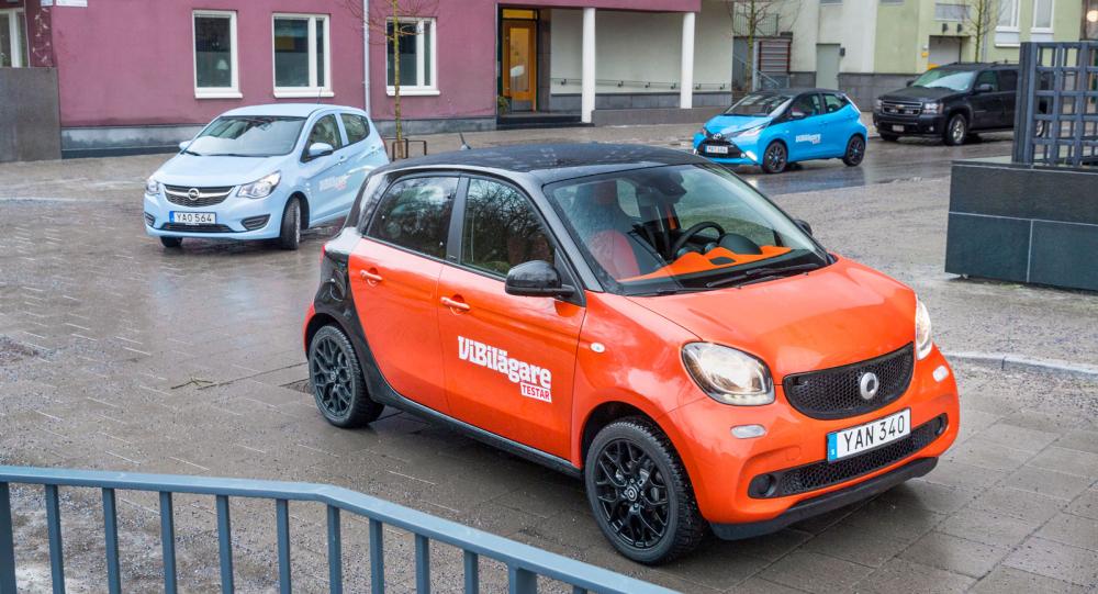 Testvärden: Opel Karl, Smart Forfour, Toyota Aygo (2016)