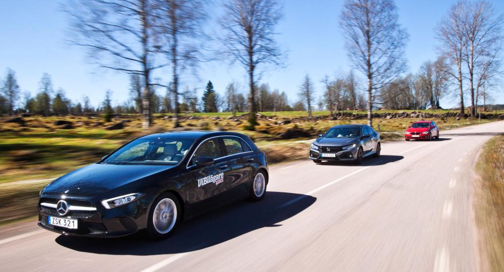 Test: Mercedes A-klass, BMW 1-serie och Honda Civic (2018)