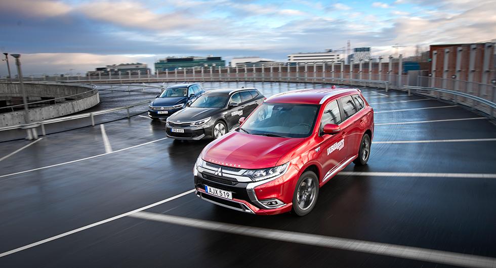 Ljustest: Kia Optima PHEV, Mitsubishi Outlander PHEV, Volkswagen Passat GTE (2019)