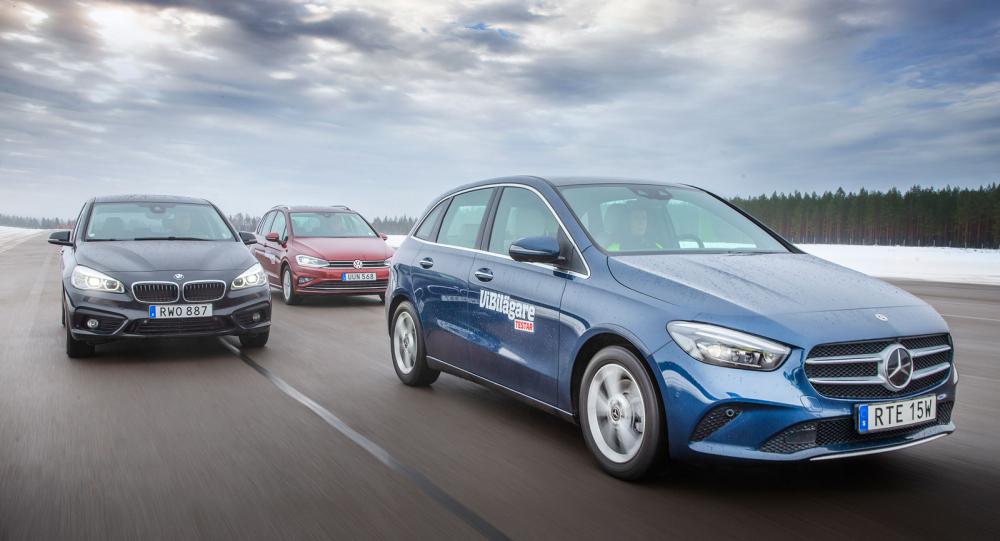 Testvärden: BMW 218d, Mercedes B 220 D & Volkswagen Golf Sportswagon (2019)