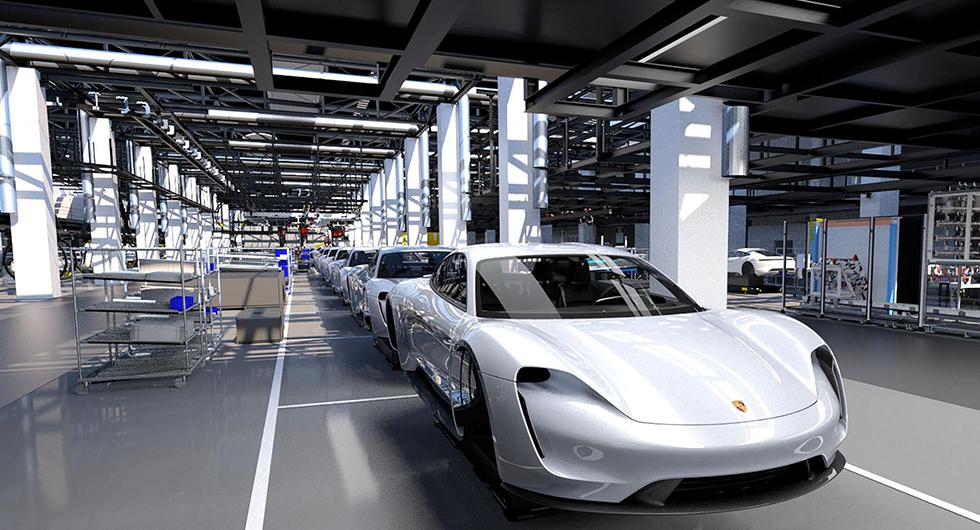 Folk köar för elbilen Porsche Taycan