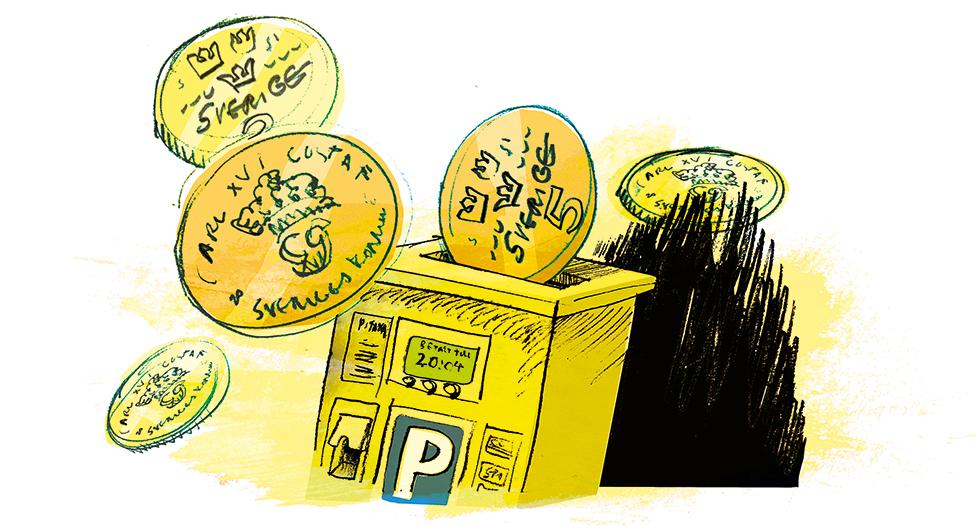 Ett parkeringsbolag måste enligt lag inte erbjuda betalning via kontanter eller kort. Illustration: Johan Isaksson.