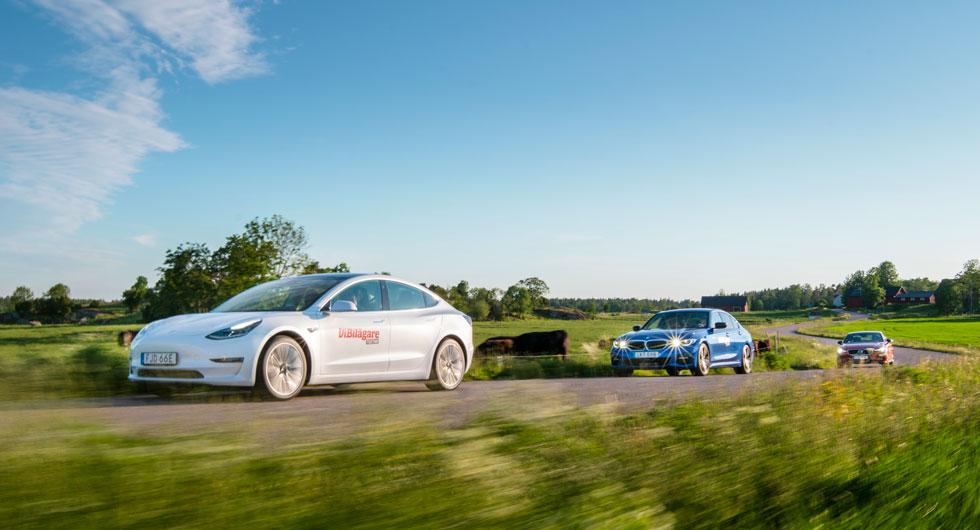 Testvärden: Tesla Model 3, BMW 3-serie och Volvo S60