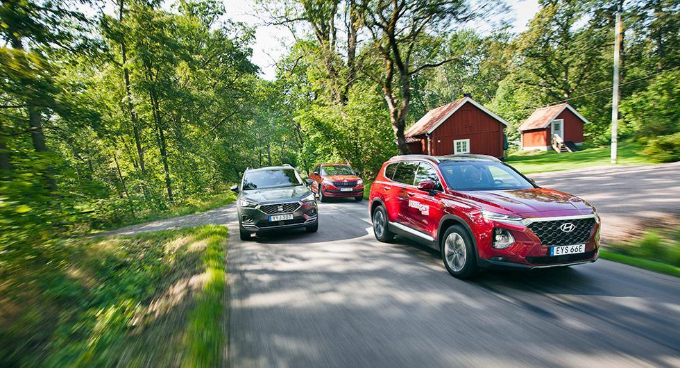 Testvärden: Hyundai Santa Fe, Seat Tarraco och Skoda Kodiaq