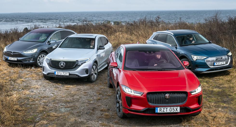 Test: Audi E-tron, Jaguar I-Pace, Mercedes EQC och Tesla Model X (2020)