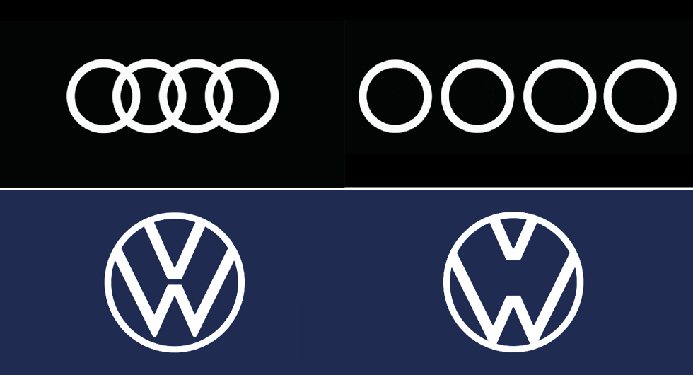 Volkswagen och Audi visar upp nya "coronalogotyper"