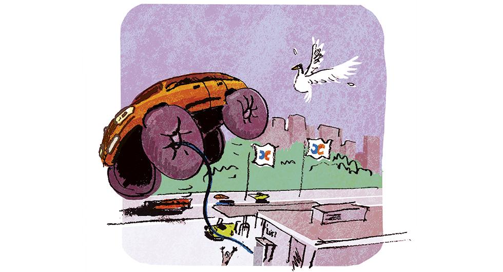 Frågeställaren undrar hur högt däcktryck man kan köra med för att minska slitage. Illustration: Johan Isaksson.