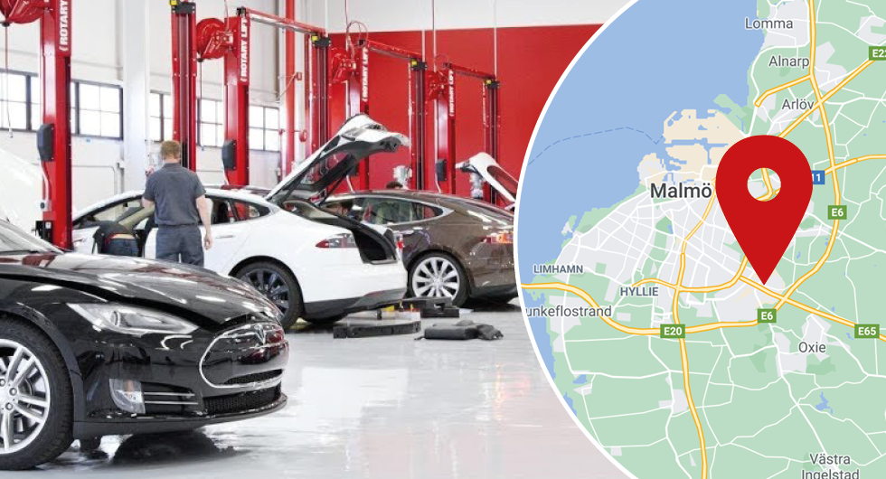 Observera: Bilden visar inte Teslas servicecenter i Malmö.