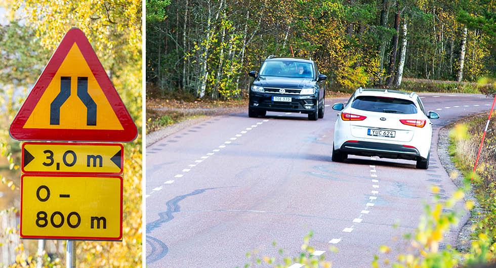Bilarna tappar mark när tvåfiliga vägar görs om till bygdevägar, som här på Lilltorpsvägen i Falun. Gående och cyklister har företräde i vägrenen.