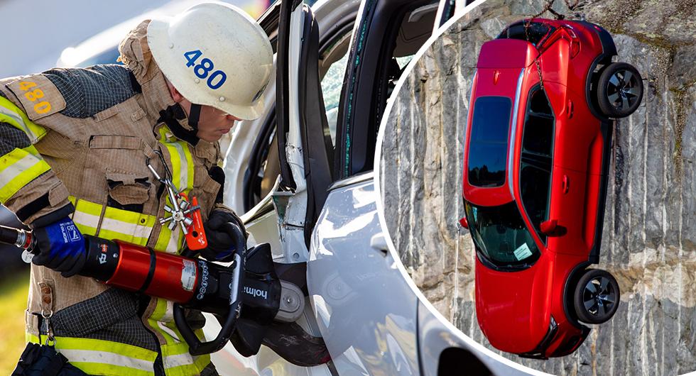 Här faller Volvon 30 meter – för att rädda liv