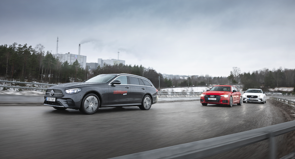 Test: Audi A6 Avant, Mercedes E300 de Kombi och Volvo V90 T6 Recharge (2021)