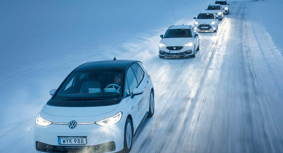Vintertest: Honda Jazz, Mercedes GLB, Seat Leon, Toyota Yaris och Volkswagen ID 3 (2021)